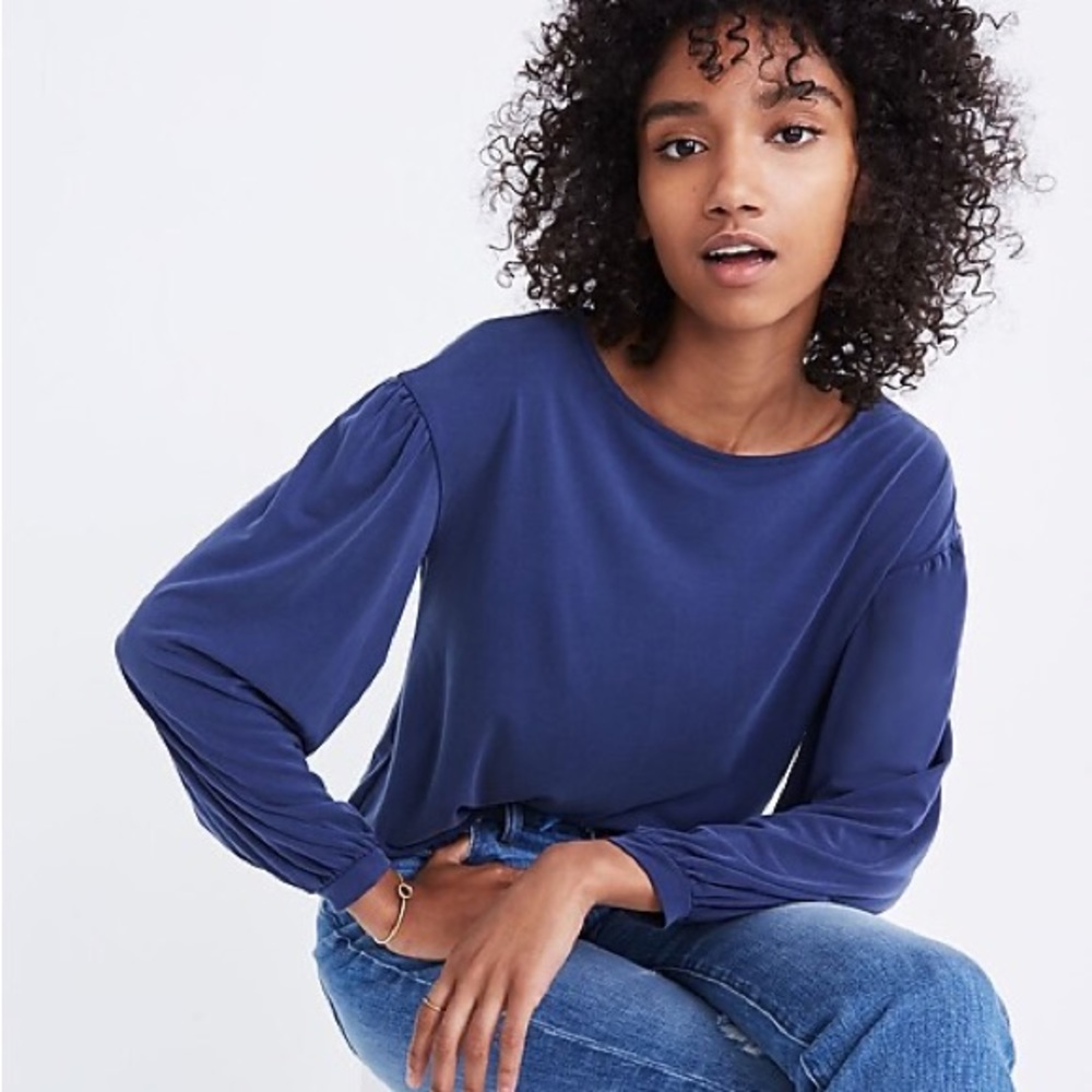 Madewell Sandwashed Gathered Sleeve Top Blue